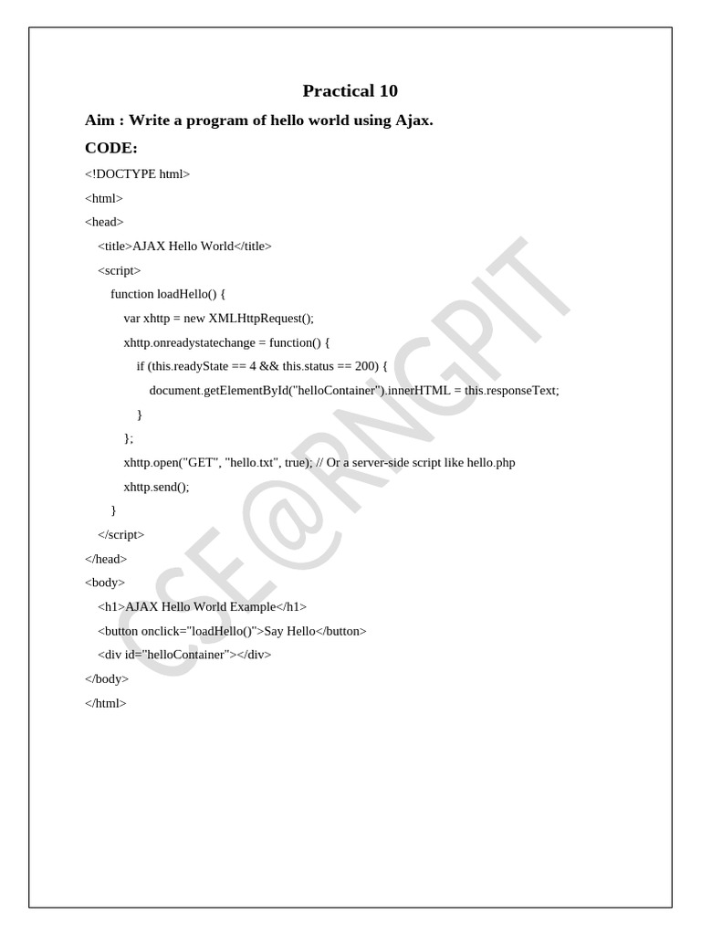 AJAX Hello World Program Example | PDF