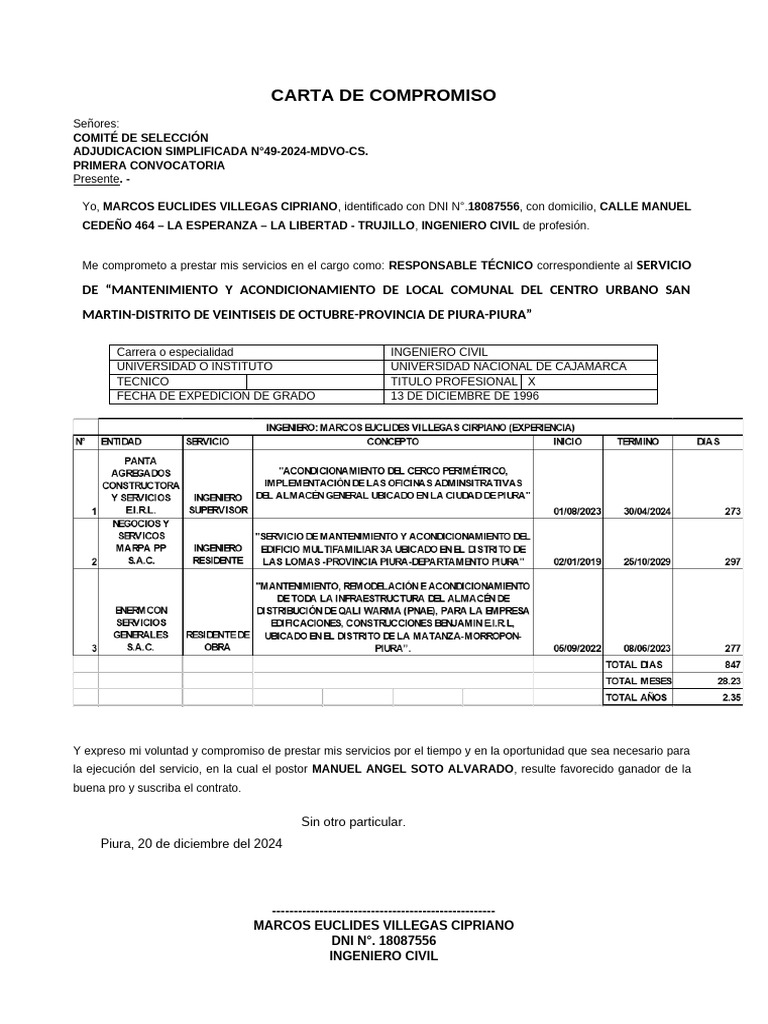 Declaración Jurada de Compromiso | PDF