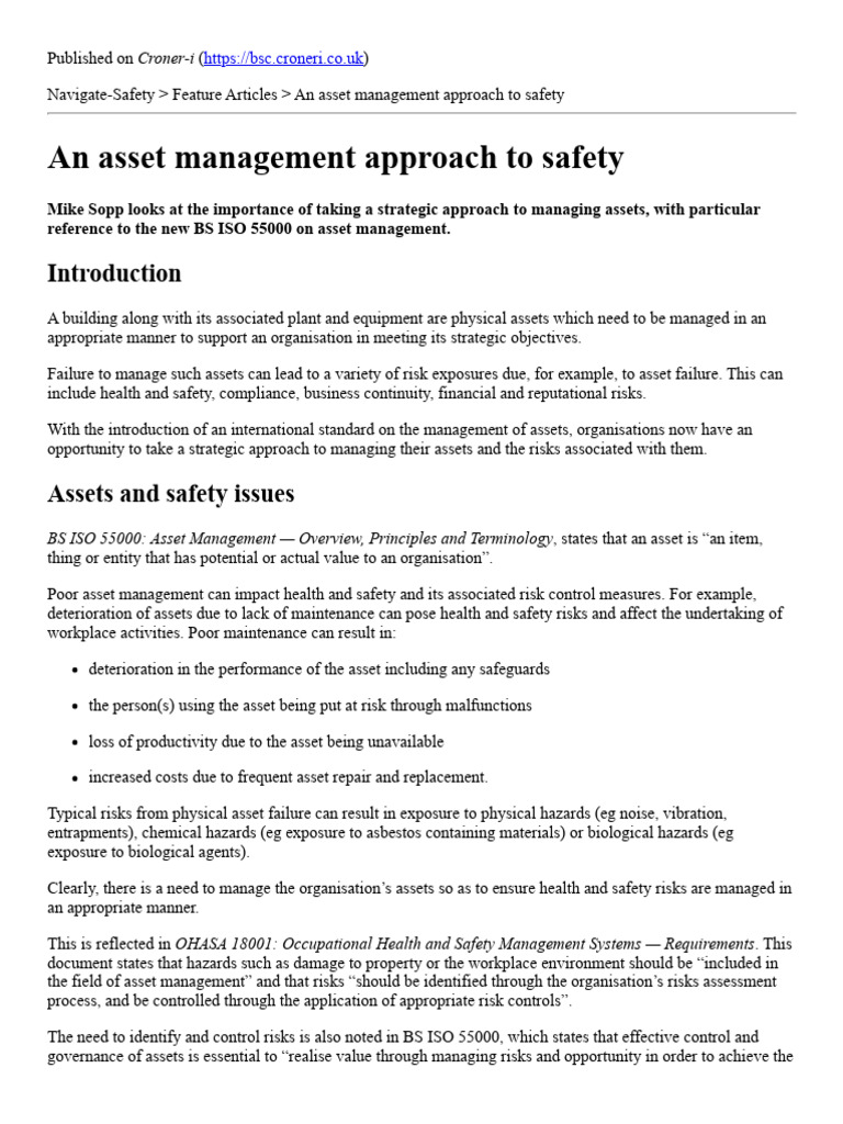 Asset Management for Safety Compliance | PDF | Risk | Occupational ...