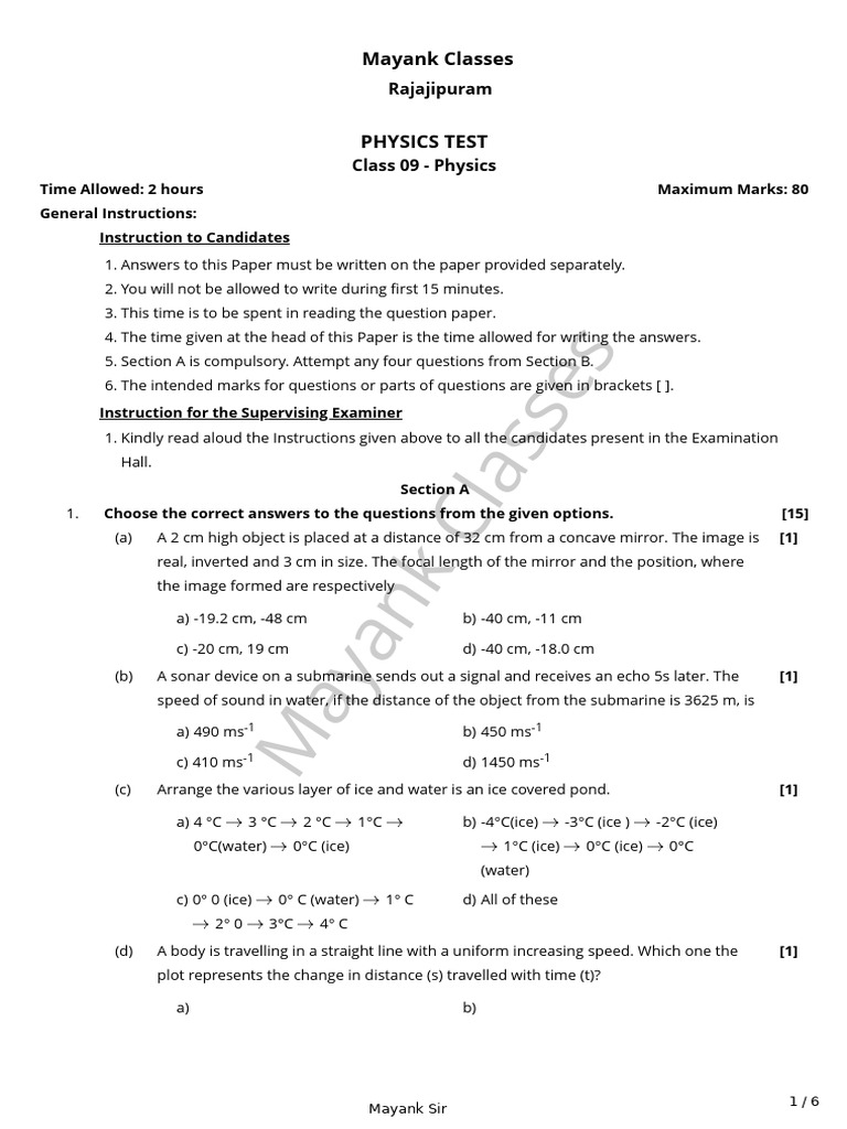 Phy Test - 25 Nov | PDF | Sound | Waves
