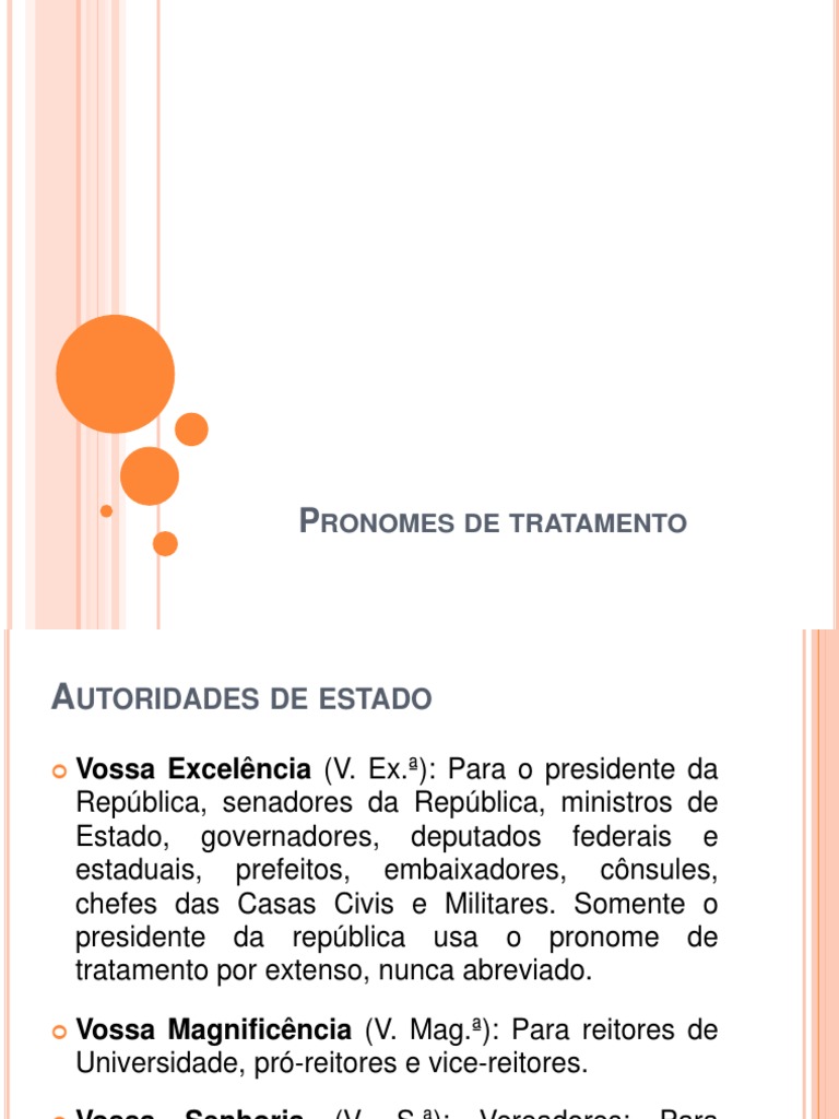 Pronomes de tratamento Honorificos Governo