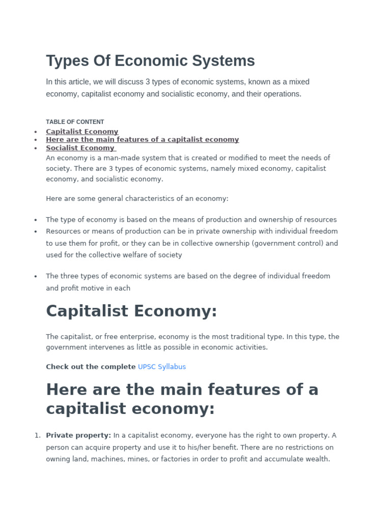 Overview of Economic Systems Types | PDF | Capitalism | Socialism