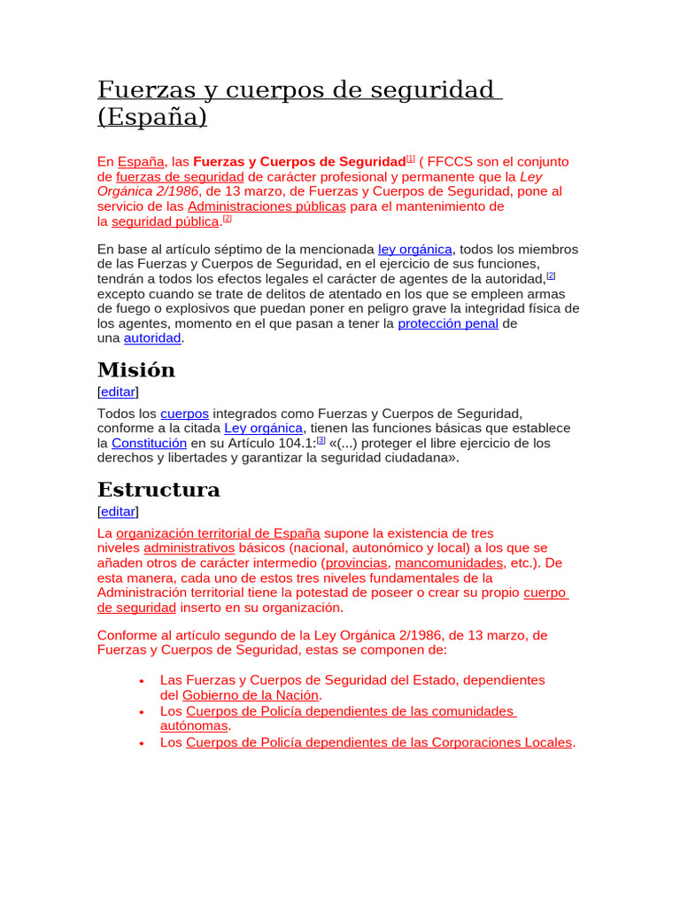 Fuerzas y Cuerpos de Seguridad en España | PDF | Cumplimiento de la ley ...