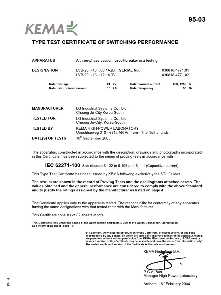 Type Test Certificate for Circuit-Breaker | PDF | Electronics | Electricity