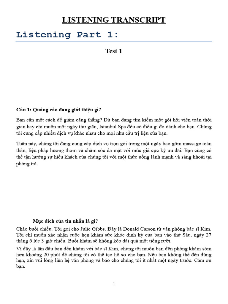 Listening Transcript | PDF