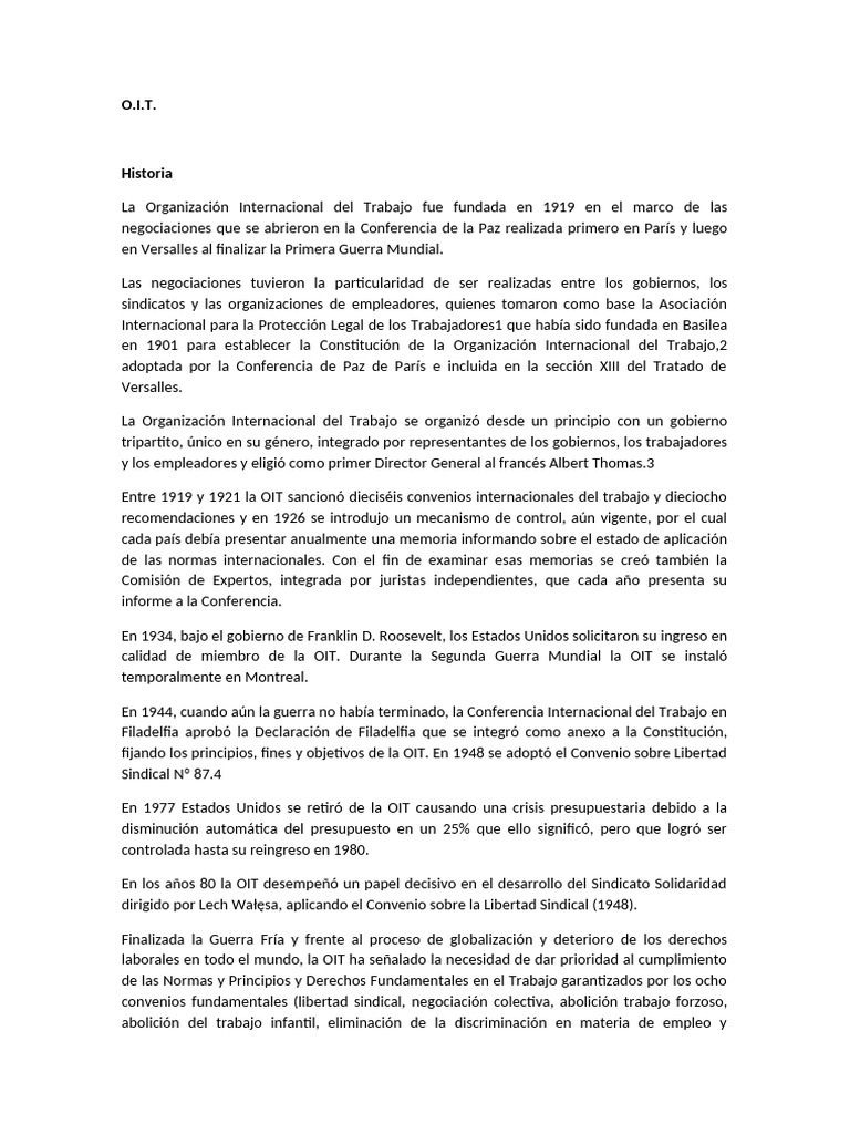 Historia y Función de la OIT | PDF | Organización Internacional del ...