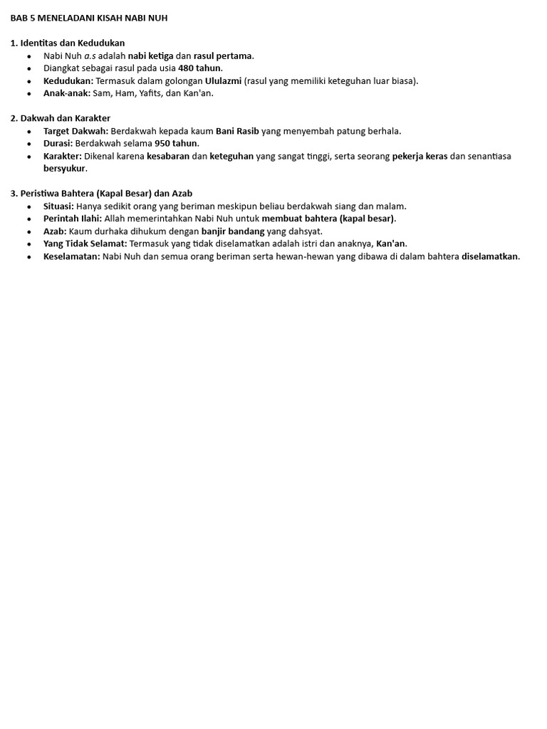 Kisah Nabi Nuh: Dakwah dan Bahtera | PDF