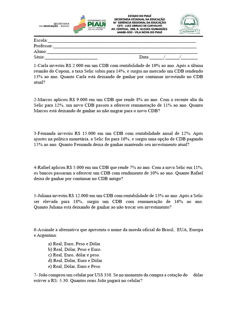 Cálculo de Ganhos em CDBs e Moedas | PDF