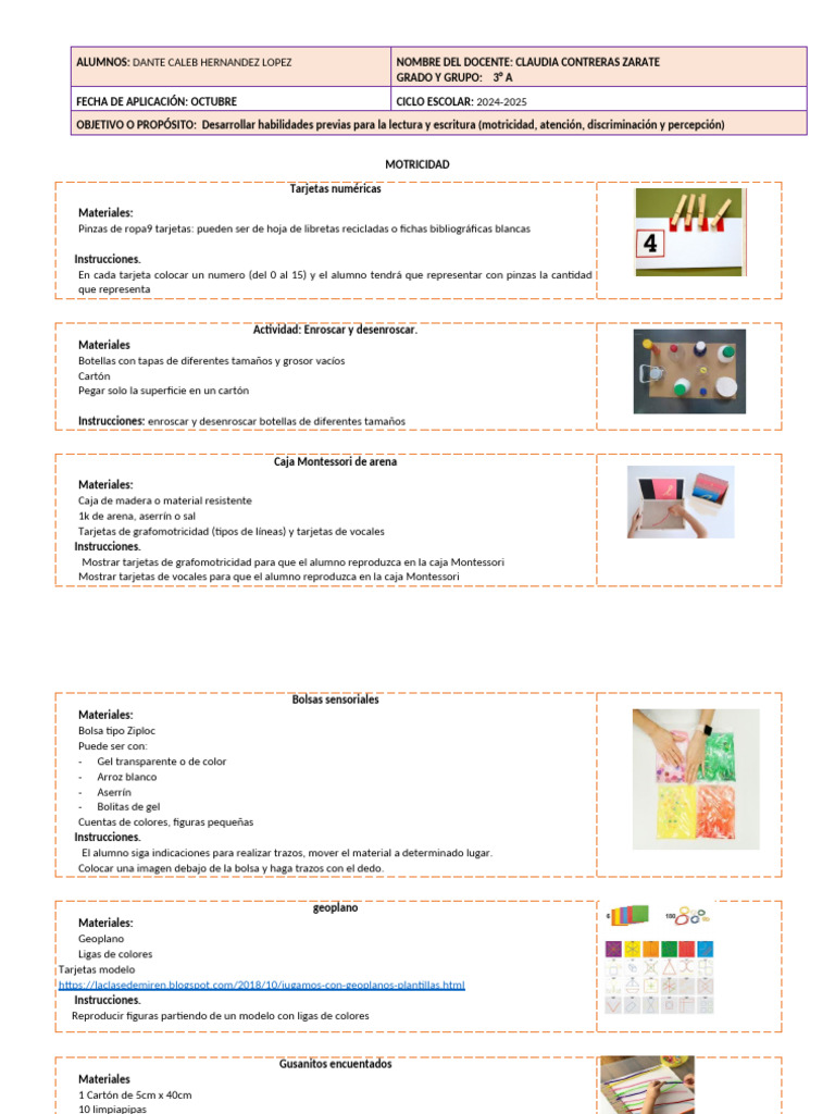 Actividades de Motricidad para 3° A | PDF