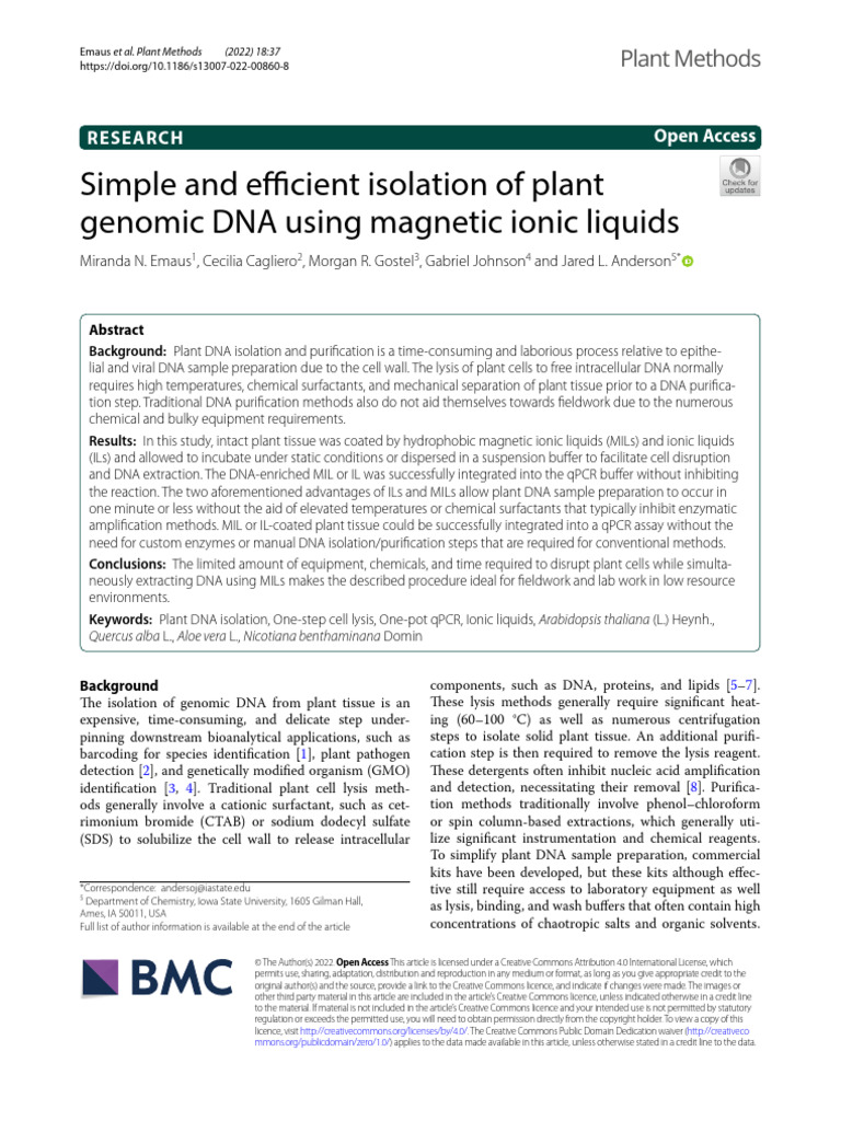 Efficient Plant DNA Isolation Method | PDF | Real Time Polymerase Chain ...