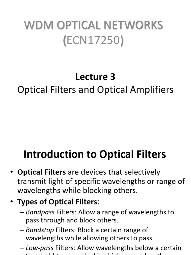 Lecture 3 | PDF | Optical Filter | Optical Fiber