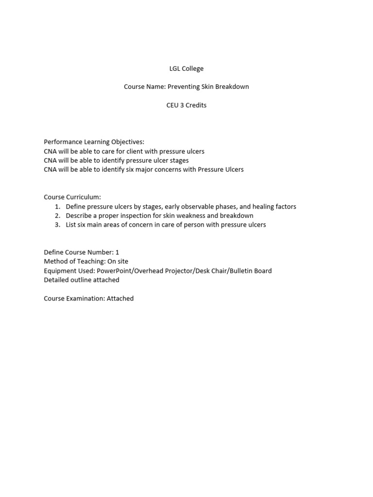 Preventing Skin Breakdown Course | PDF
