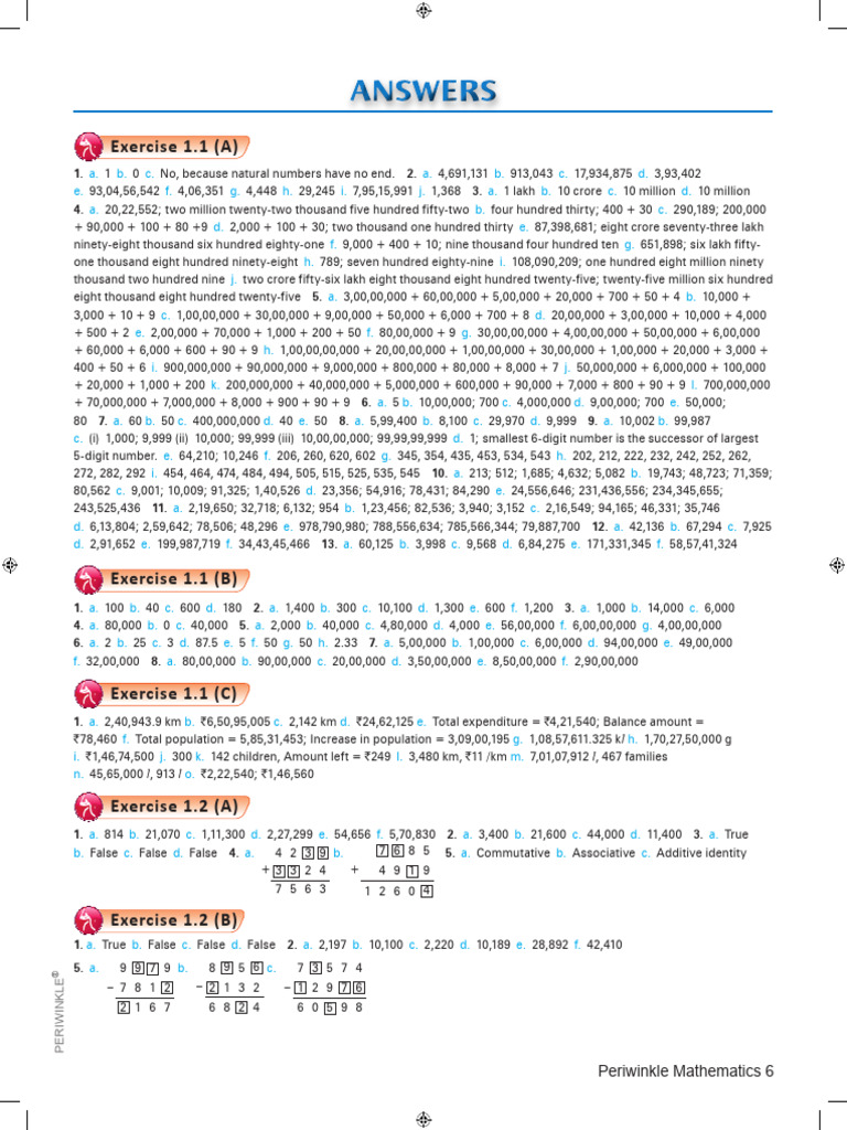 Periwinkle Mathematics Class 6 Answer Key | PDF | Polynomial | Infinity