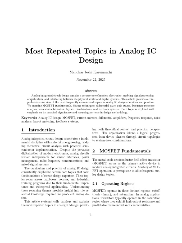 Key Topics in Analog IC Design | PDF | Amplifier | Mosfet