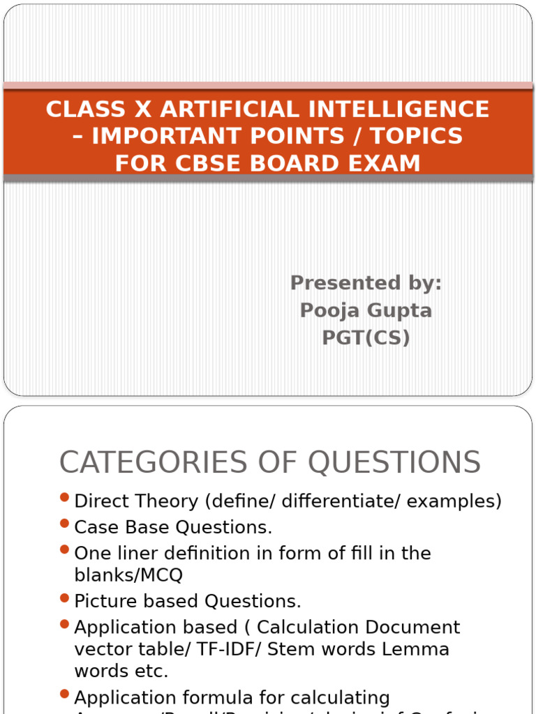 Class X Artificial Intelligence - Important Points | PDF | Learning ...