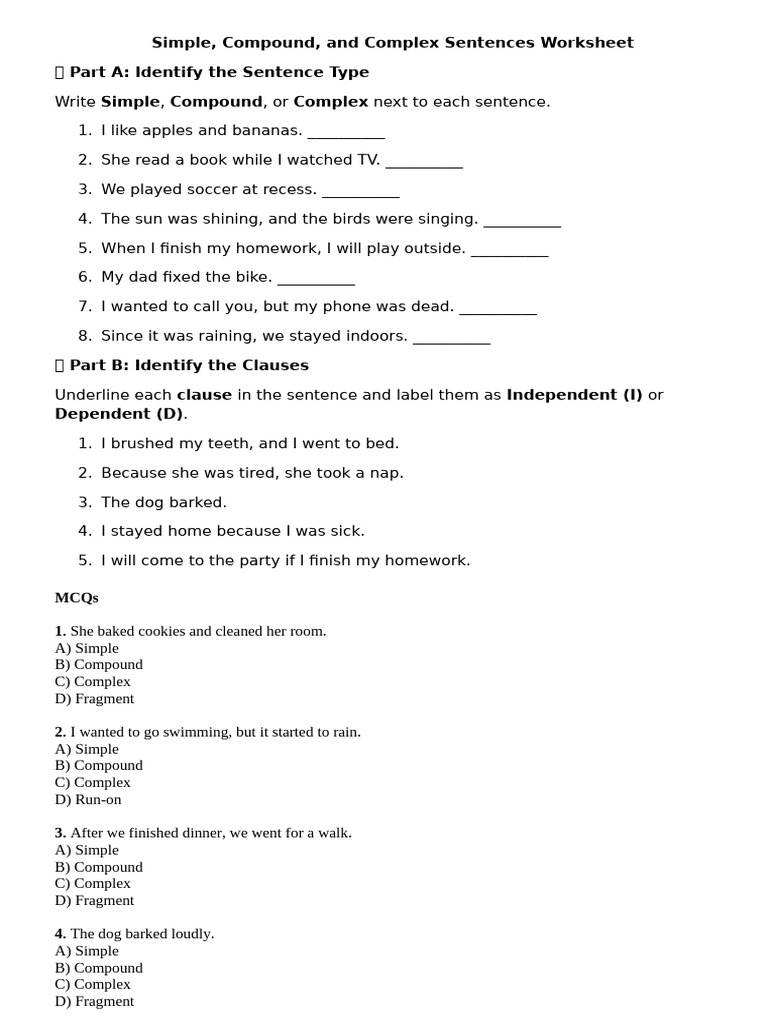 Sentence Types Identification Worksheet | PDF