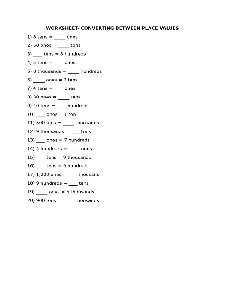 Place Value Conversion Worksheet | PDF