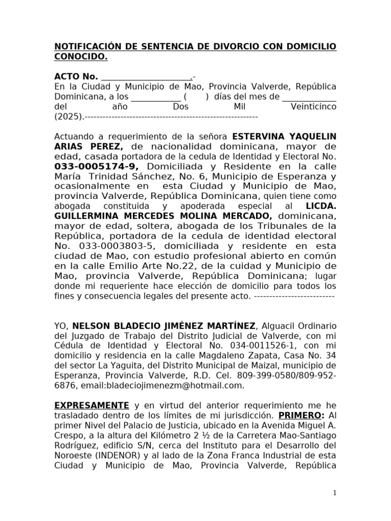 Notificación de Sentencia de Divorcio 2025 | PDF | Sentencia (ley ...