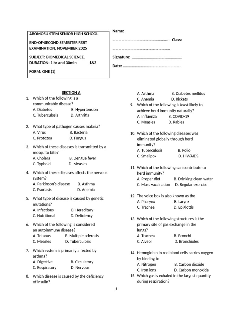 Biomedical Science Exam Questions | PDF | Human Body | Human Digestive ...