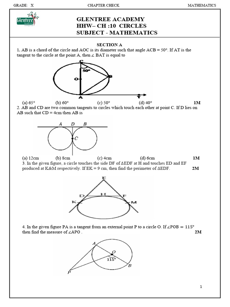 HHW Circles | PDF | Circle | Angle