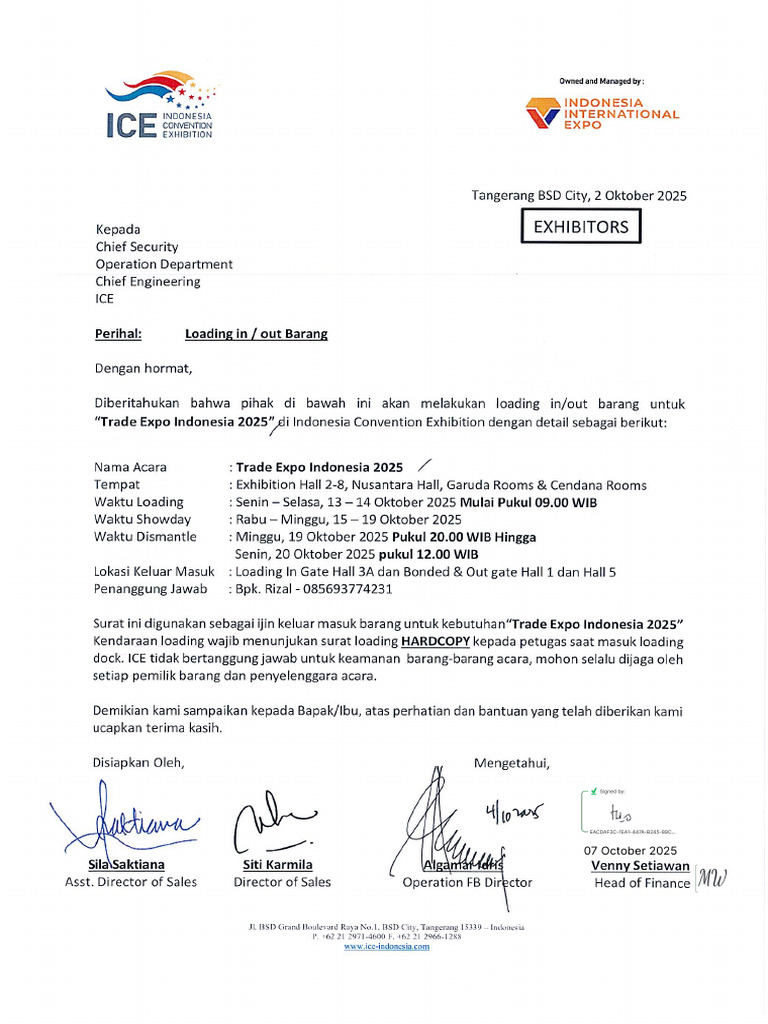 Loading Letter - Exhibitors TEI (Signed) - 251008 - 110325 | PDF