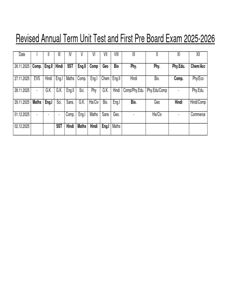2025-2026 Unit Test Schedule | PDF