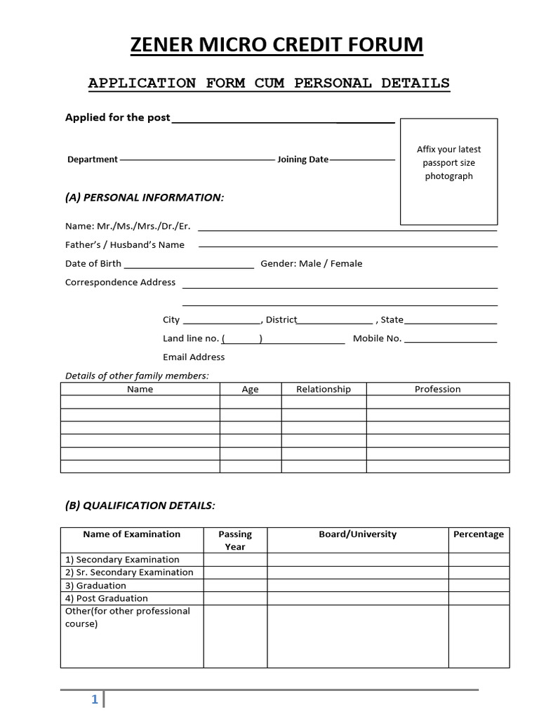 Zener Micro Credit Application Form | PDF