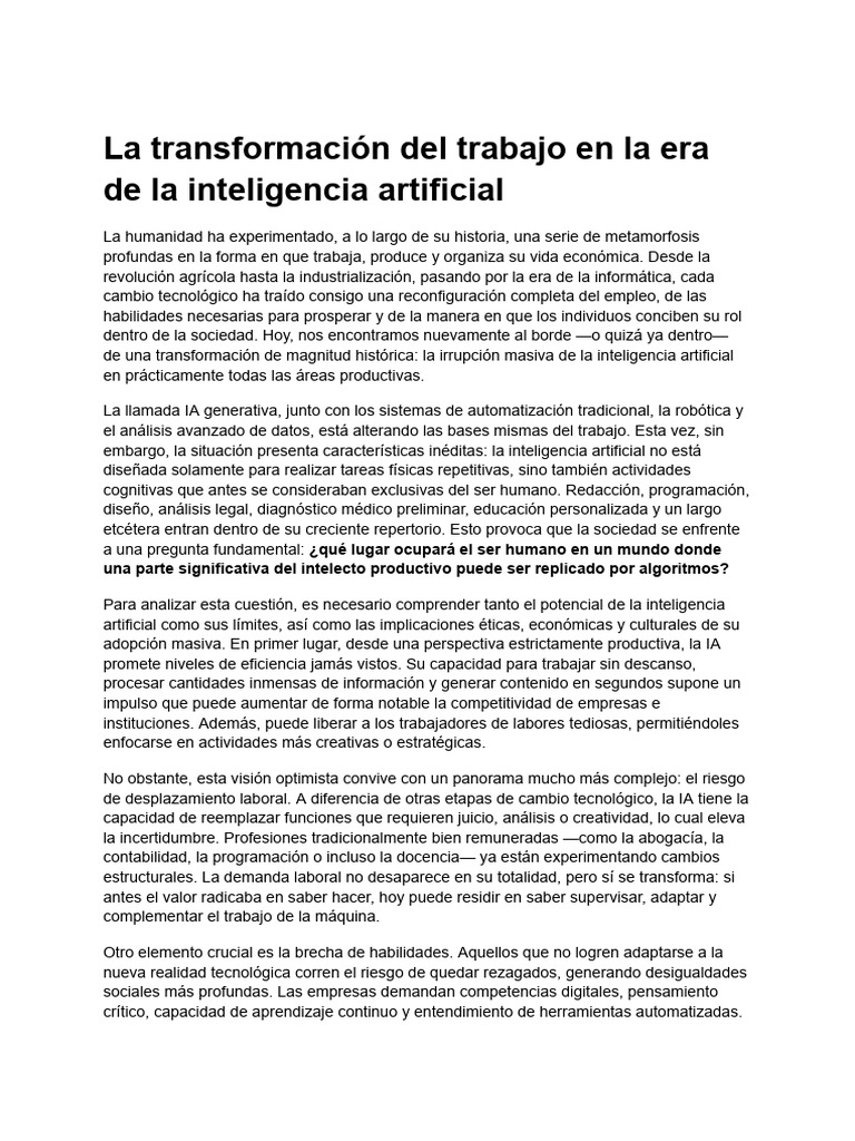 Impacto de la IA en el futuro laboral | PDF | Inteligencia artificial ...