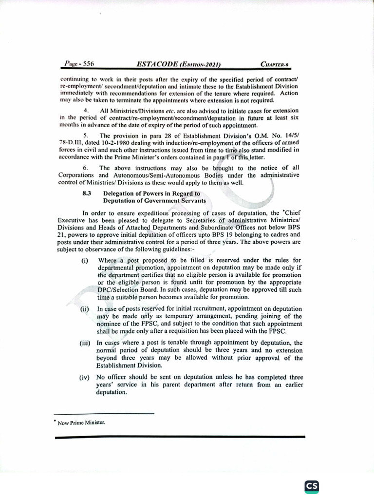 8.3 Rules Estt Code (No Officer Should Be Sent On Depuation From ...