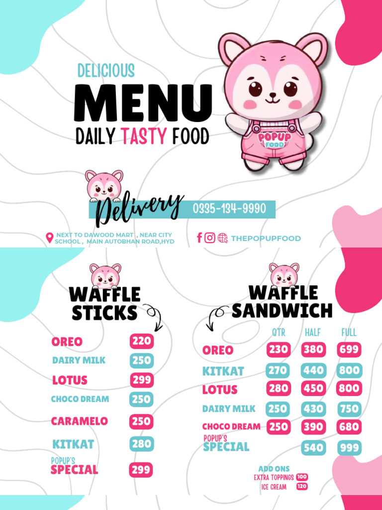 Delicious Food Menu at The Popup Food | PDF | Hamburgers | Caramel