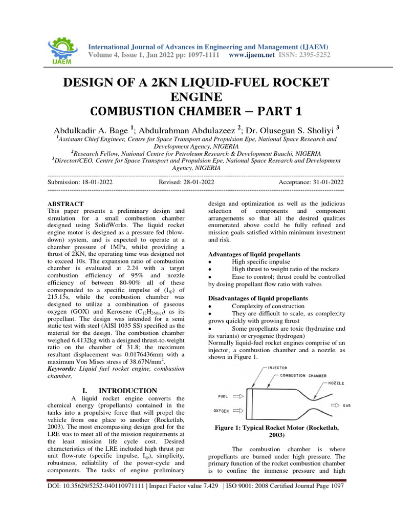 Design of 2KN Liquid-Fuel Rocket Engine | PDF | Rocket Propellant ...