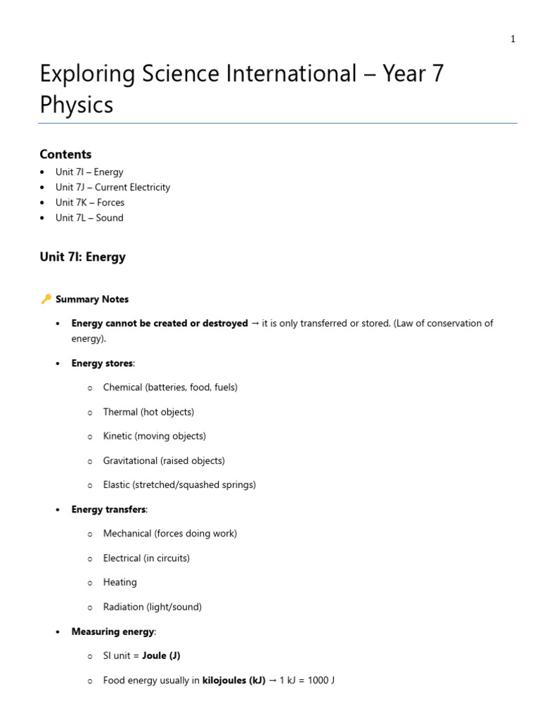 Year 7 Physics: Energy, Electricity, Forces, Sound | PDF | Sound | Force