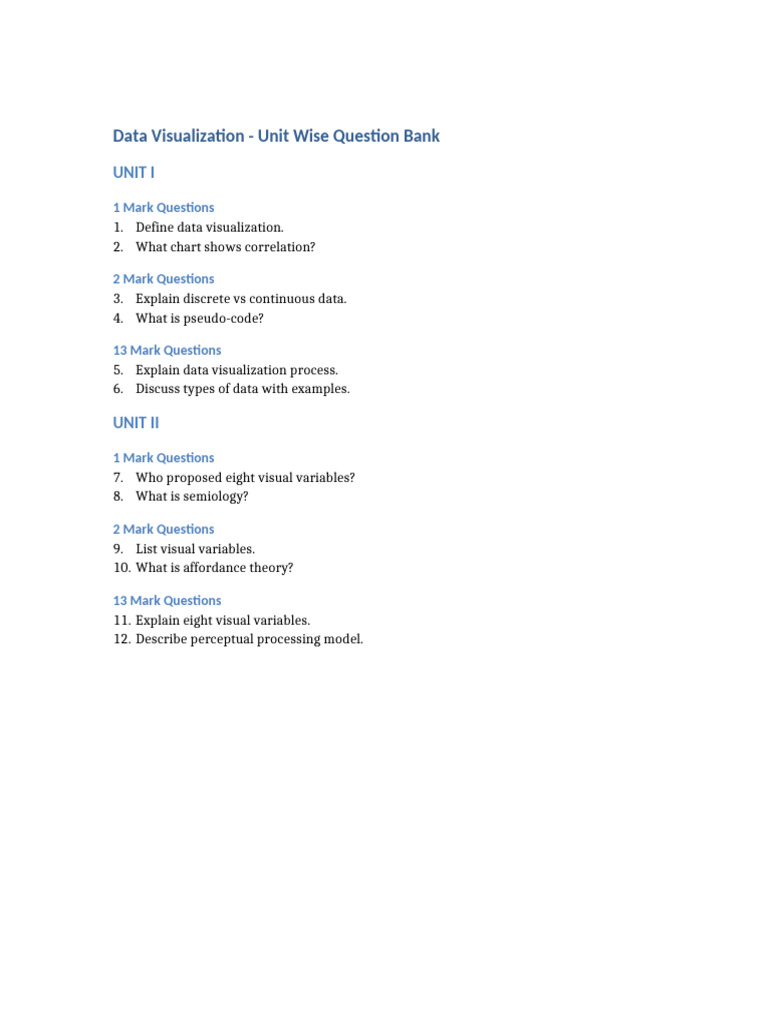 Data Visualization Question Bank Guide | PDF