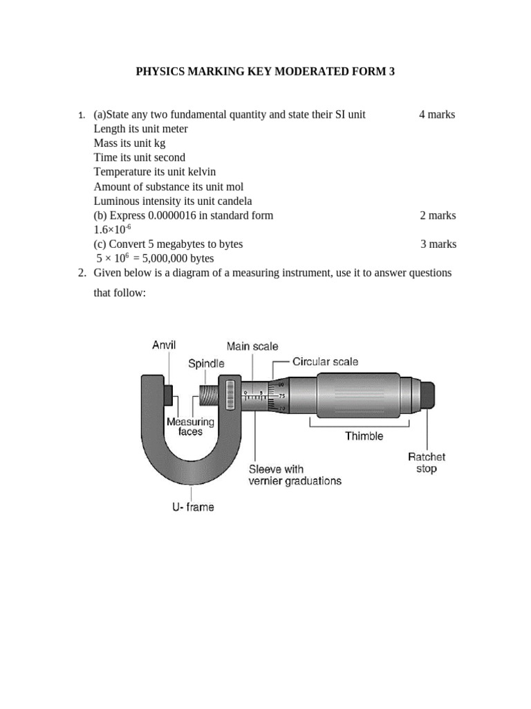 Physics Marking Key for Form 3 | PDF | Thermometer | Temperature