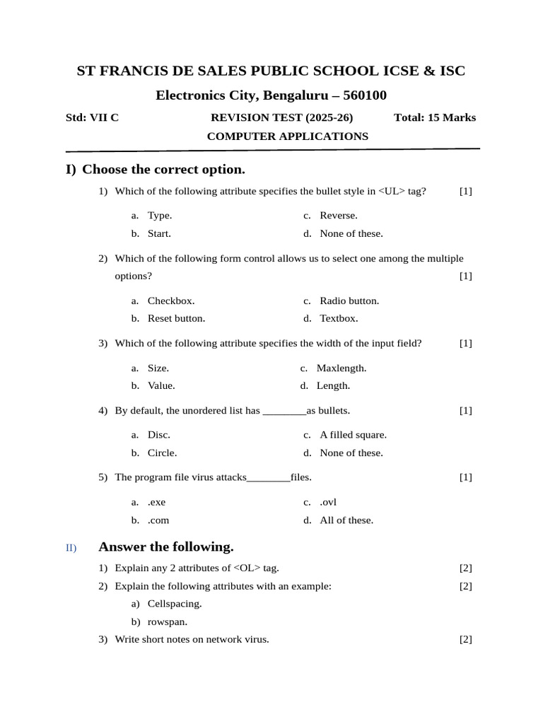 Revision Class Test-7C | PDF