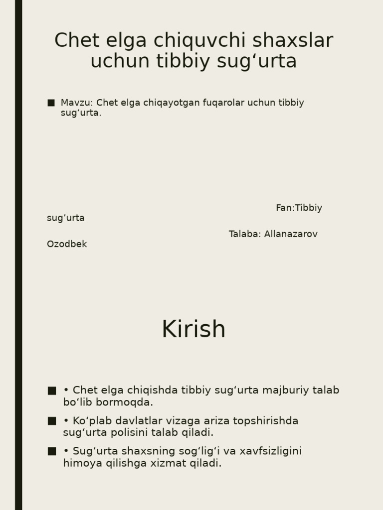 Chet El Tibbiy Sugurta | PDF
