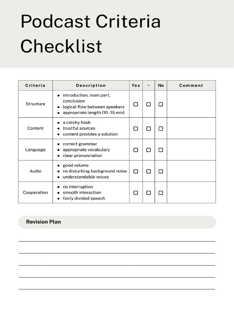 Podcast Criteria Checklist New | PDF