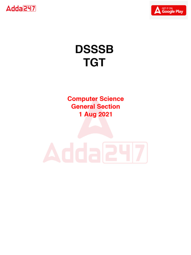 DSSSB TGT Computer Science Exam Paper | PDF