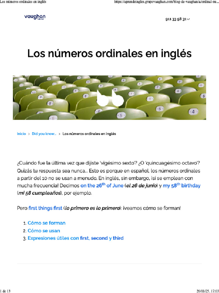 Los Números Ordinales en Inglés | PDF | Idiomas del Reino Unido