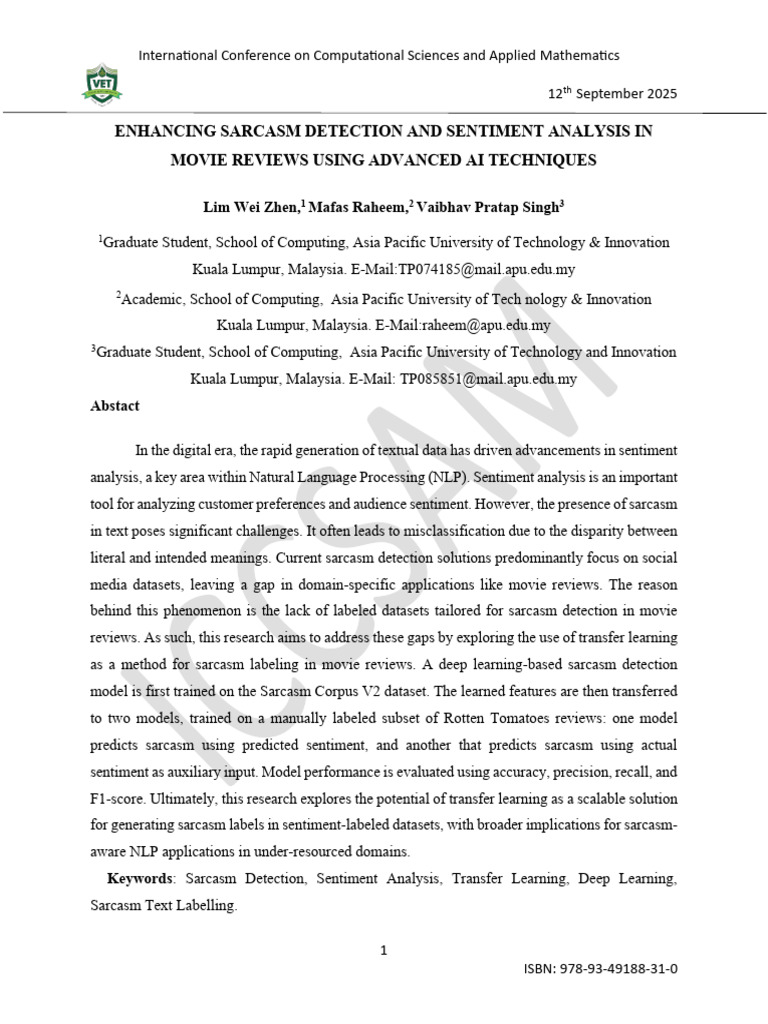 AI Techniques for Sarcasm Detection in Reviews | PDF | Machine Learning ...
