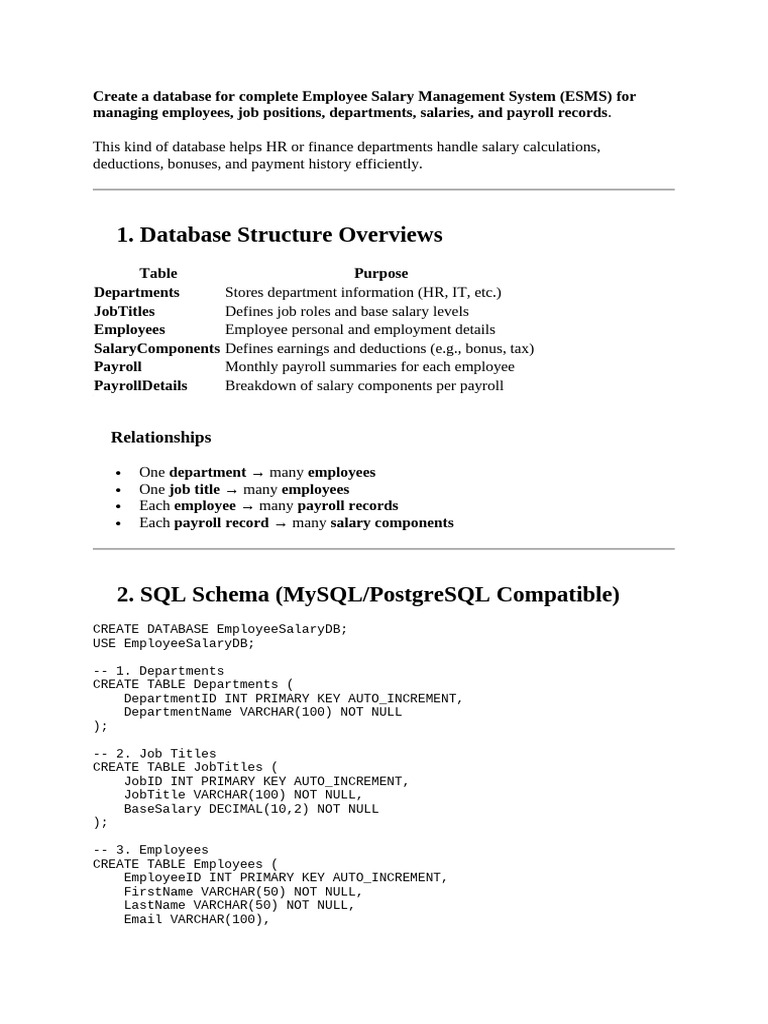 Employee Salary Management Database Guide | PDF | Payroll | Databases