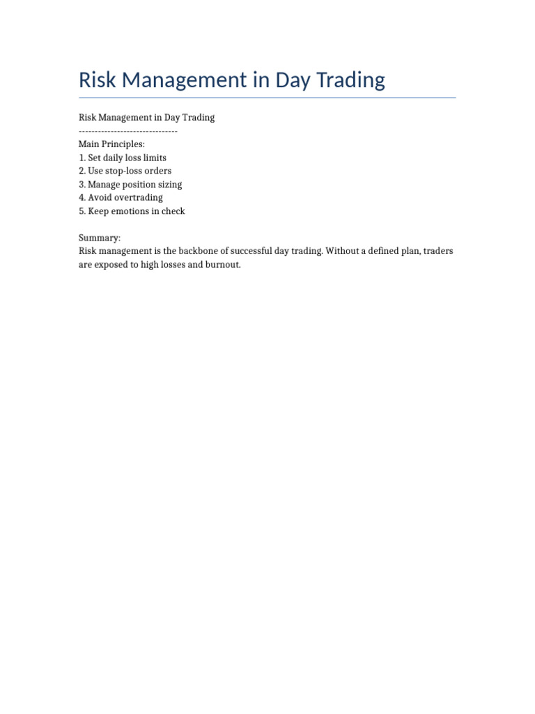 Risk Management in Day Trading | PDF