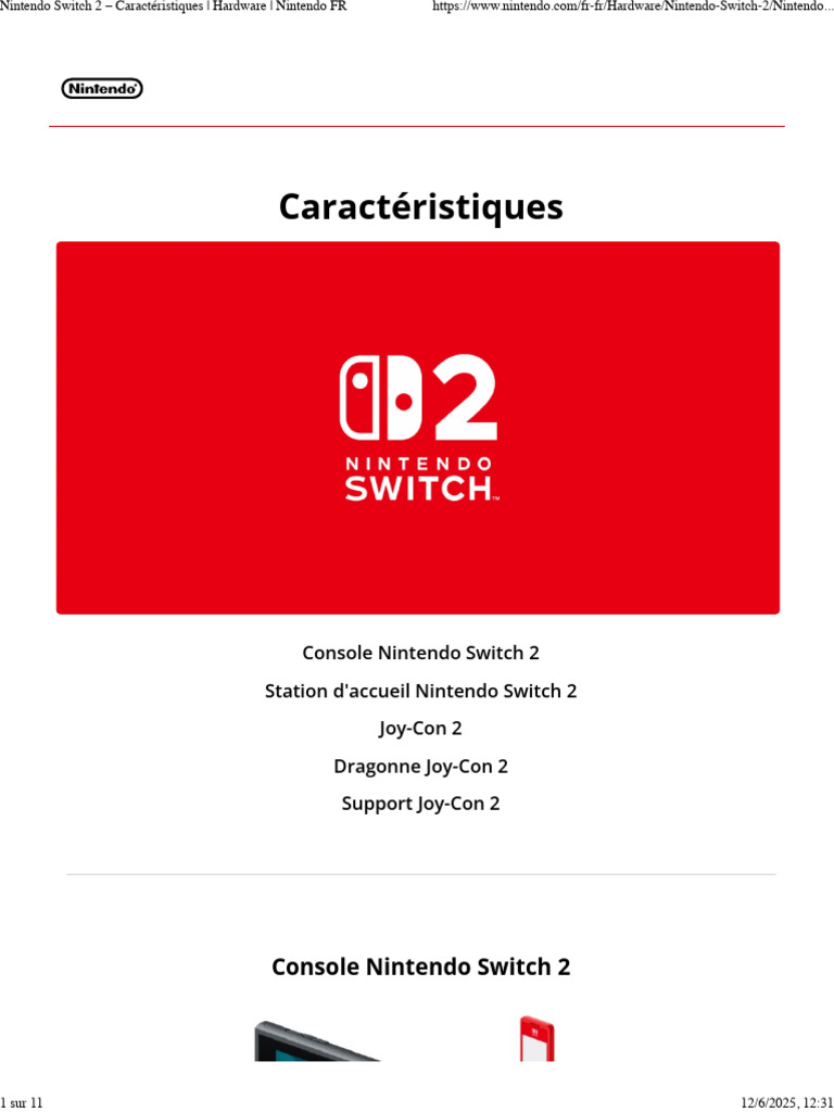 Caractéristiques de la Nintendo Switch 2 | PDF | Nintendo | Consoles de ...