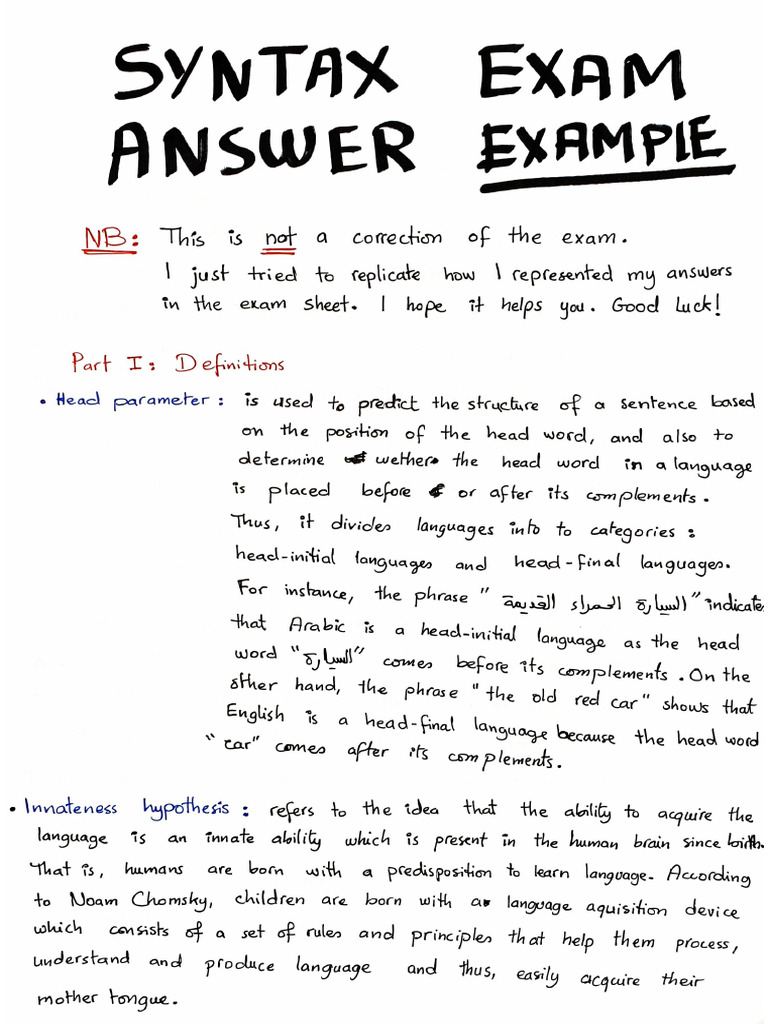 Syntax 1 Exam - Answers Example | PDF