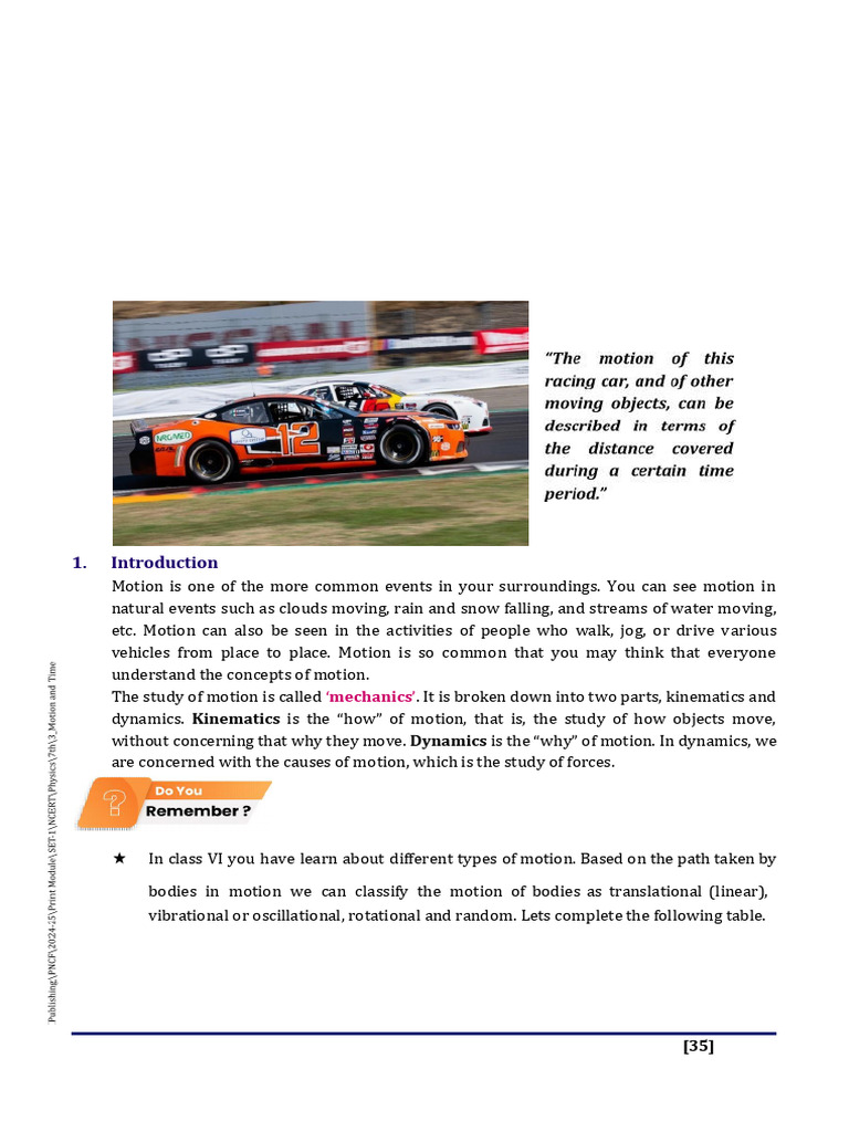 motion and time | PDF | Velocity | Speed