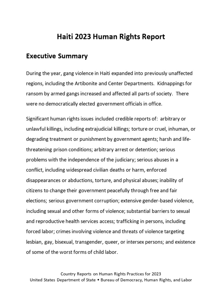 Human Rights Report 2023 - Rapport Concernant Les Droits Humains, Année ...