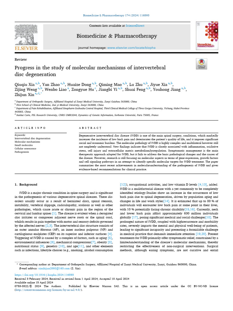 9 Progress in The Study of Molecular Mechanisms of Intervertebral Disc ...