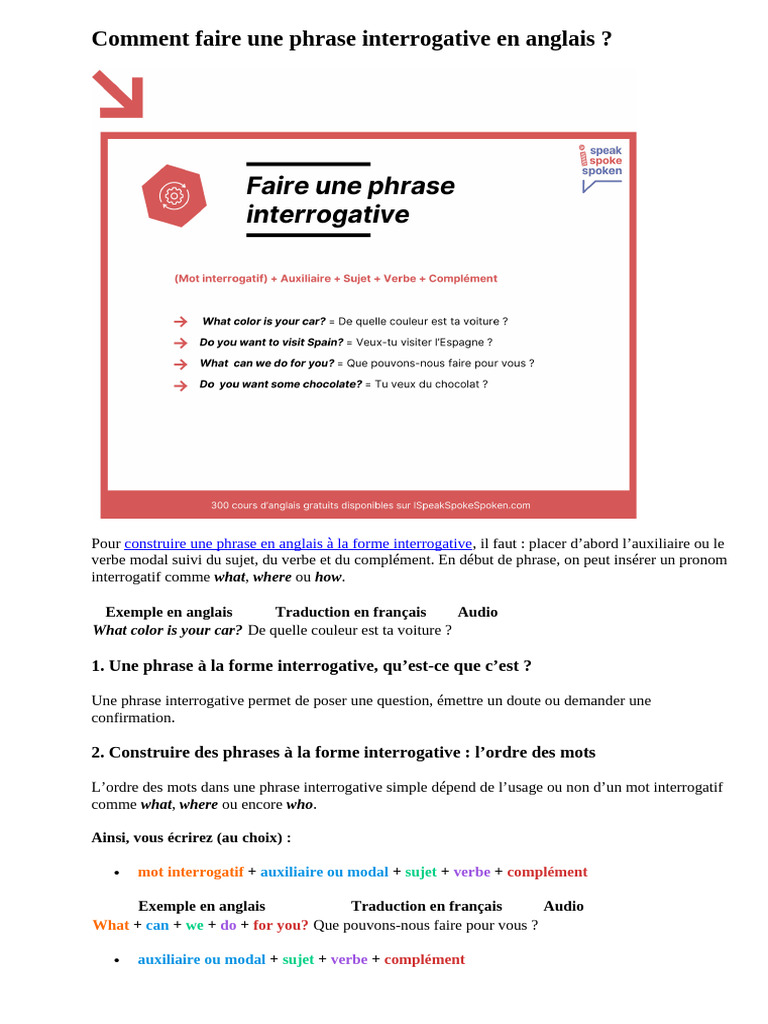 Construire des questions en anglais | PDF | Phrase | Verbe