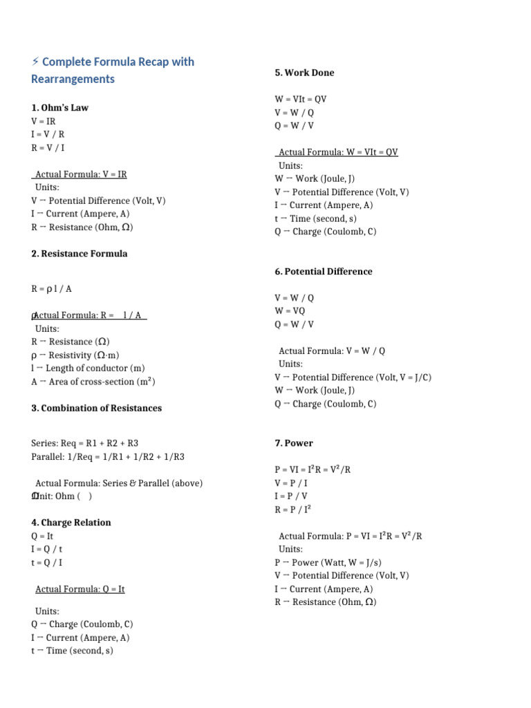 Electrical Formulas and Units Guide | PDF | Volt | Electrical Engineering