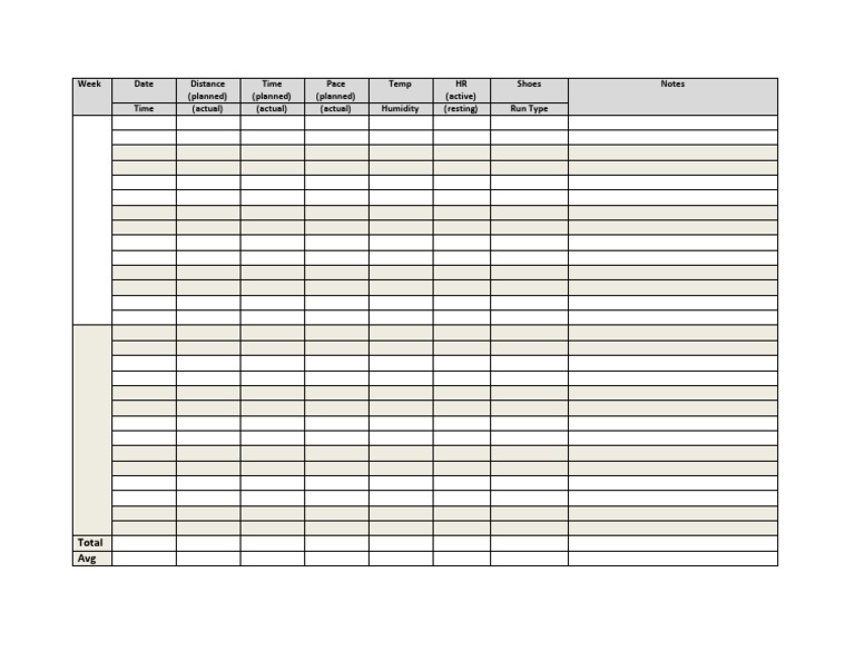 Weekly Running Log Template | PDF